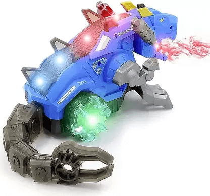 Mechanical Walking Dragon Dinosaur Toy with Fire Breathing Water Spray Mist Red Light Function & Realistic Sounds - Blue