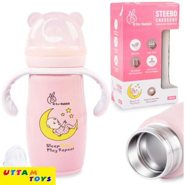 R For Rabbit Steebo Crescent SS Baby Spout Sipper 240 ML (Pink)