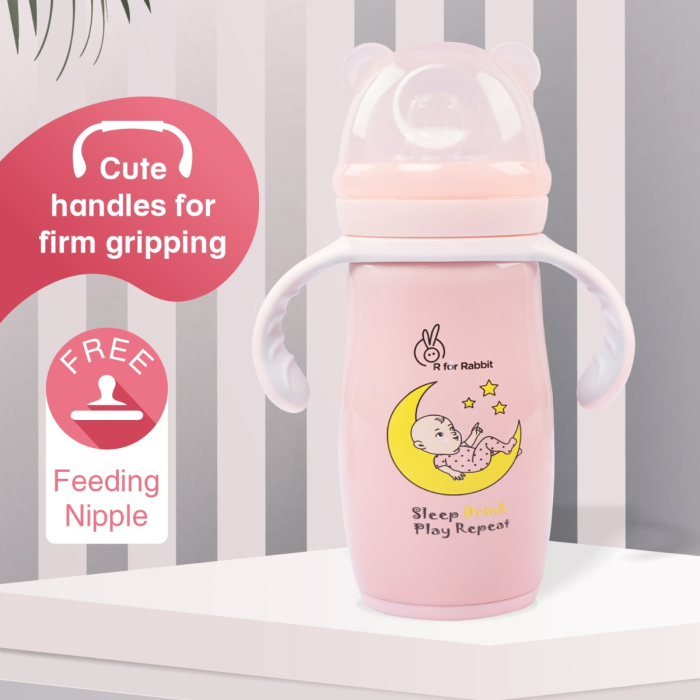 R For Rabbit Steebo Crescent SS Baby Spout Sipper 240 ML (Pink)
