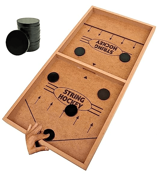 Uttam Toys String Hockey Table Board Game | Fast Sling Puck Board Game for Kids and Adults