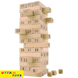 Wooden Stacking Blocks Toy with 4 Dices Blocks - 54 Pcs