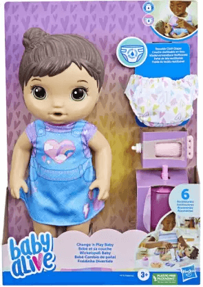 Hasbro Baby Alive Change and Play Baby Doll, Drinks and Wets, Reusable Cloth Diaper for Kids (Multicolor)