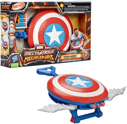 Hasbro Marvel Mech Strike Mechasaurs Captain America Redwing Nerf Blaster with 3 Darts-Ages 5+