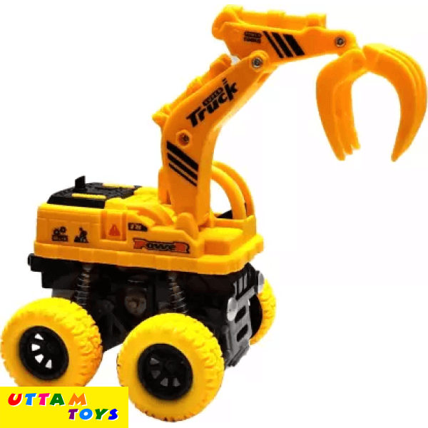 Uttam Toys Crafts capture Friction Powered JCB Crane Bulldozer Construction Truck Toy for Kids (Yellow)