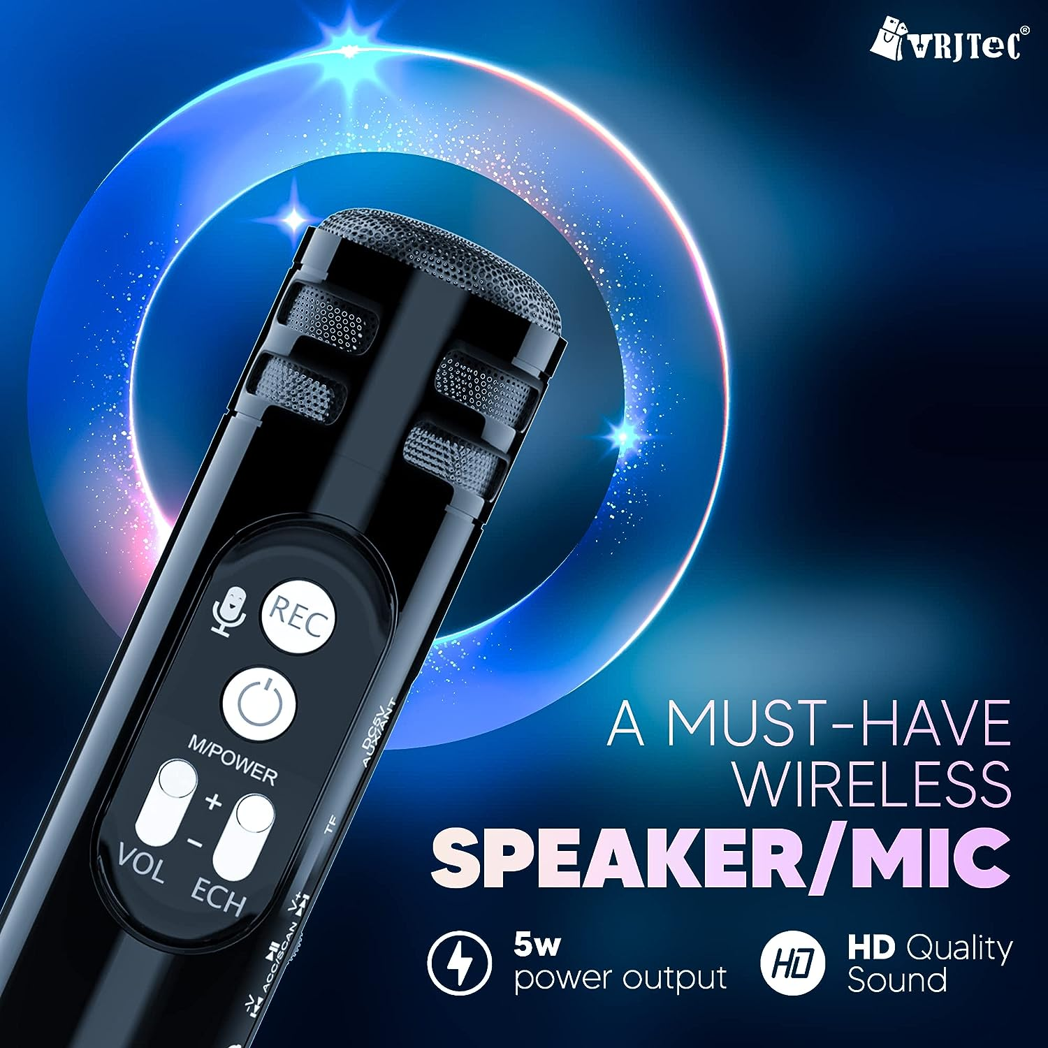 Black bluetooth mike Vrjtec Portable Wireless Karaoke Microphone