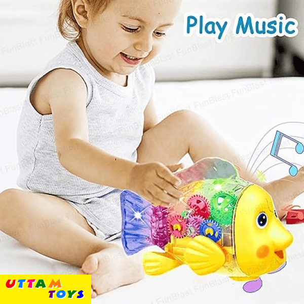 Uttam Toys Transparent Gear Fish Musical with Sound & Flashing Lights - Multicolors