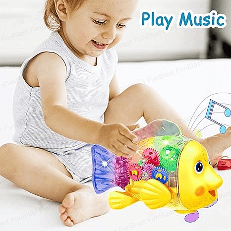 Uttam Toys Transparent Gear Fish Musical with Sound & Flashing Lights - Multicolors