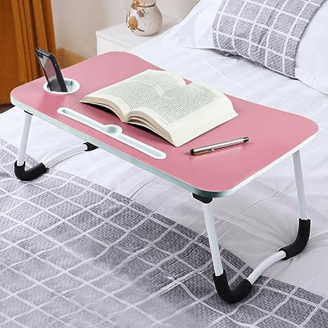 Uttam Toys Study Table Bed Home Wooden Foldable Students Stand Office Computer Desk Folding Work Tables laptops Portable (Pink)