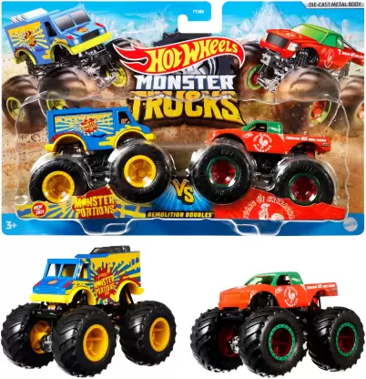 HOT WHEELS Monster Trucks Demolition Doubles 1:64 Scale,2 Monster Trucks (Multicolor)