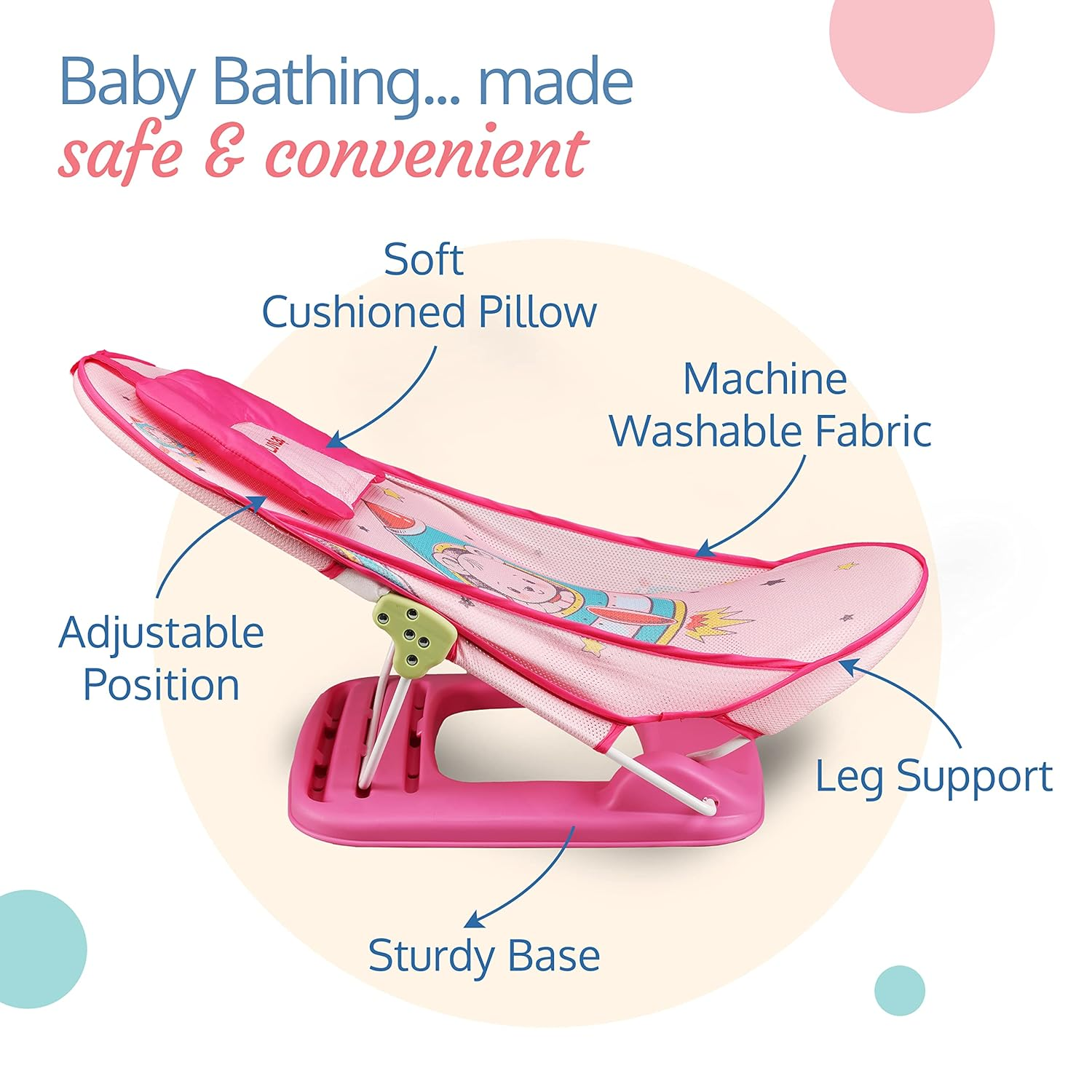 LuvLap Happy Astronaut Baby Bather for Baby 0-12 Months, New Born Baby Bath Chair, 3 Position Adjustable, Washable Soft Mesh, Large Seat (Multicolor)