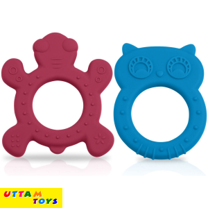 LuvLap Baby Silicone Teether for teething gums, Dual Pack(Blue & Rubine Red)