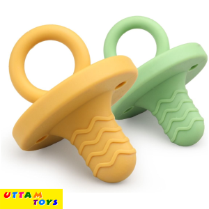 LuvLap Silicone 2 in 1 Baby Soother Pacifier & Teether, Set of 2, Yellow & Green