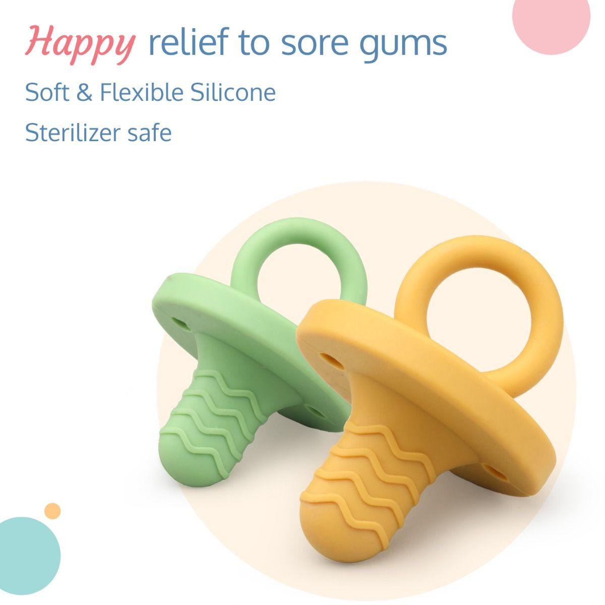 LuvLap Silicone 2 in 1 Baby Soother Pacifier & Teether, Set of 2, Yellow & Green