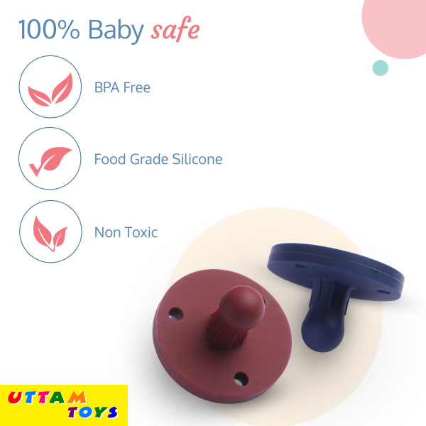LuvLap Silicone 2 in 1 Baby Soother Pacifier & Teether, Set of 2, Blue & Maroon