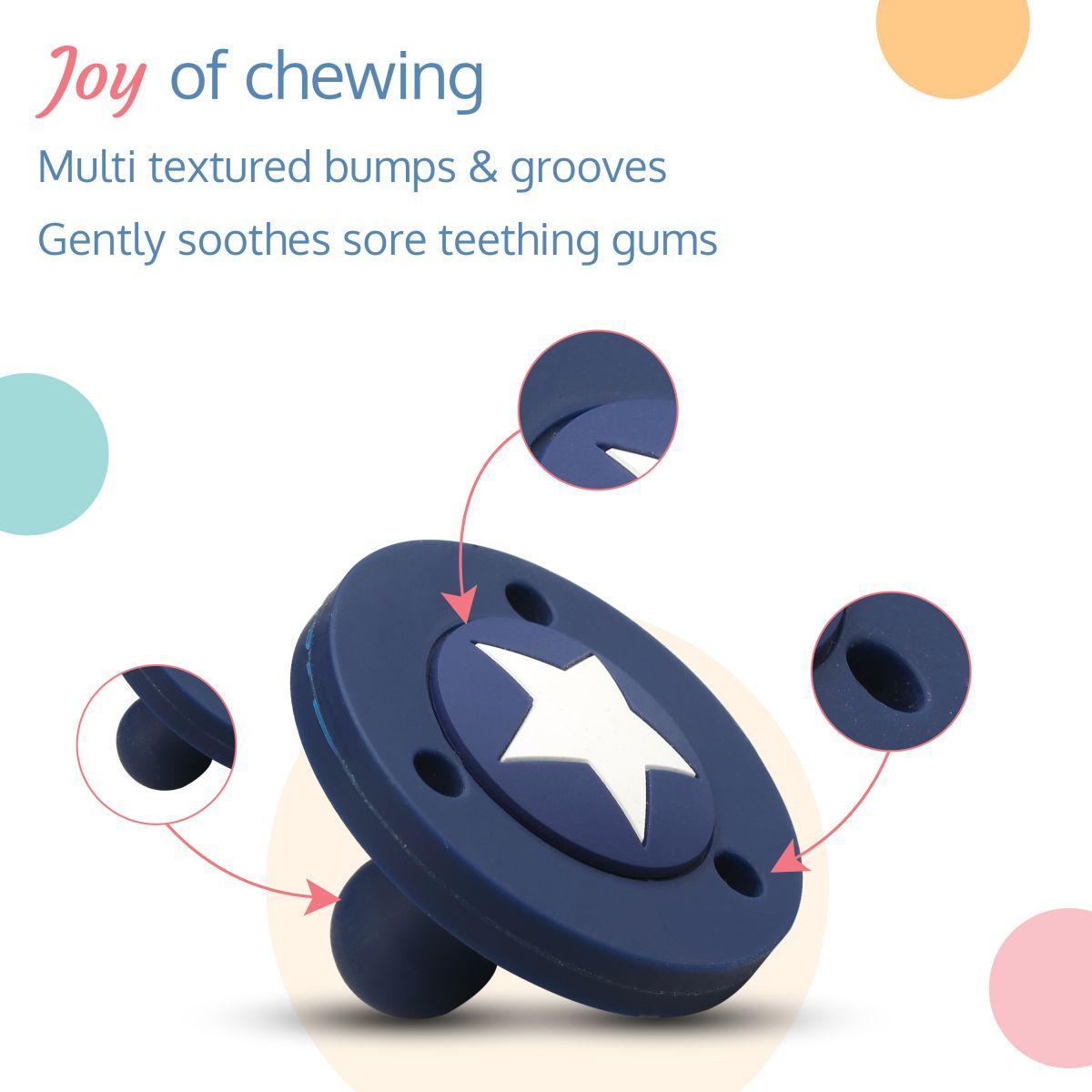 LuvLap Silicone 2 in 1 Baby Soother Pacifier & Teether, Set of 2, Blue & Maroon