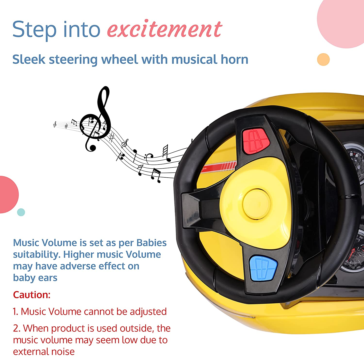 LuvLap Starlight Ride on & Car for Kids with Music & Horn Steering, Push Car for Baby with Backrest, Safety Guard, Under Seat Storage & Big Wheels, Ride on for Kids 1 to 3 Years Upto 25 Kgs (Yellow)