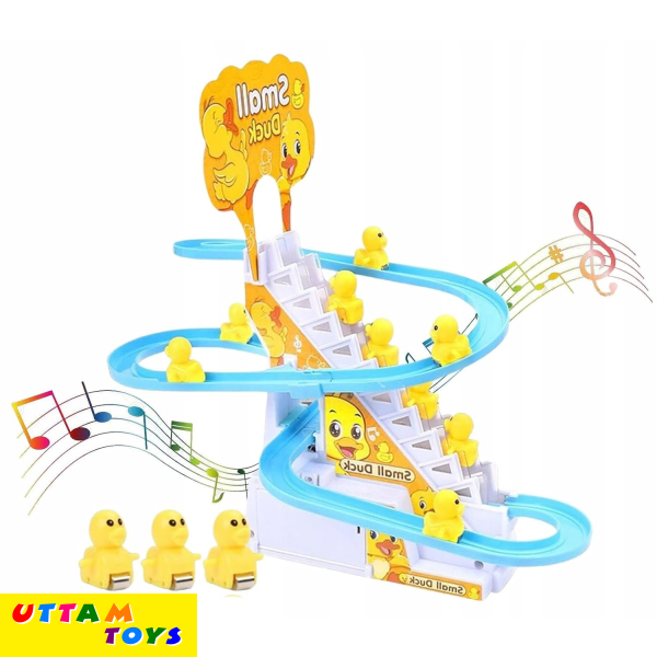 Small Ducks Climbing Toys,Electric Ducks Chasing Race Track Game Set, Playful Roller Coaster Toy with 3 Duck LED Flashing Lights & Music Button, Fun Duck Stair Climbing Toy for Toddlers and Kids-25CM