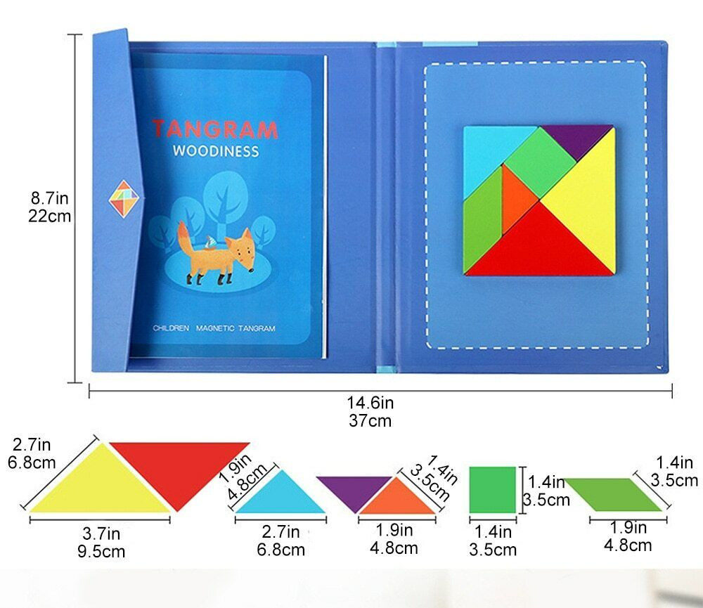 NEW Wooden Pattern Tangram Magnetic Puzzle,Wooden Tangram Puzzle Book Toys Kids