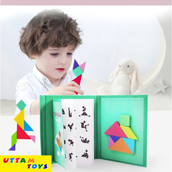 NEW Wooden Pattern Tangram Magnetic Puzzle,Wooden Tangram Puzzle Book Toys Kids