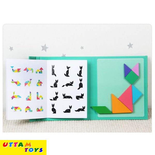NEW Wooden Pattern Tangram Magnetic Puzzle,Wooden Tangram Puzzle Book Toys Kids